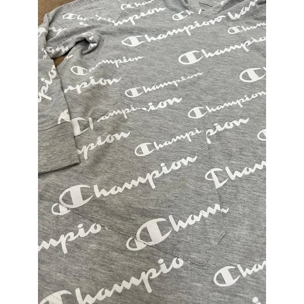 Champion Gray Logo Print Hoodie Size M
